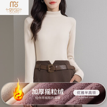 Modal half turtleneck plus velvet and thickened german velvet bottoming shirt for women in winter 2025 new one-piece velvet inner long-sleeved warm top, plus velvet and thickened - off-white m _ recommended 80-100 pounds