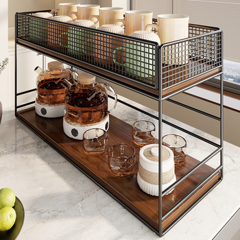 Fanlilin cup storage rack, high-end dining table, glass cup, tea cup, coffee cup, water cup shelf, sideboard, black grid model - desktop model