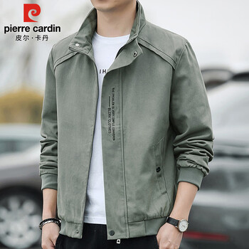 Pierre cardin jacket men's spring and autumn trendy brand handsome work jacket men's stand-up collar casual top men's green xl