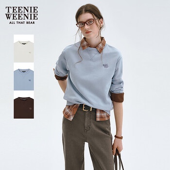 Teenie weenie bear women's sweater 2025 autumn and winter new loose comfortable casual daily round neck top blue m