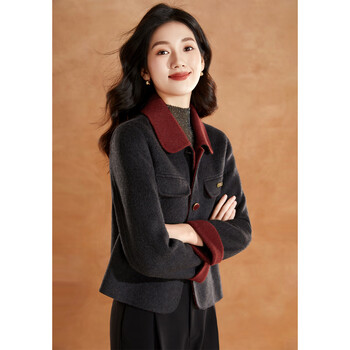 Kebel fashionable contrast color lapel wool short coat women's 2025 new autumn and winter hot sale small fragrance style short coat s