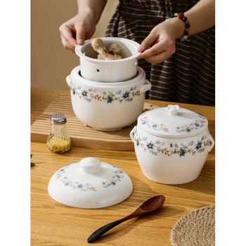 Fat dong lai's same style stew pot for stewing bird's nest, minnan overflow soup earthenware pot for soup, ceramic stew pot for water-proof large soup stew/overflow soup cup 1800 ml, with inner pot