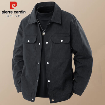 Pierre cardin jacket men's spring, autumn and winter trendy letter work jacket men's lapel casual high-end men's wear black xl