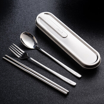 Onlycook pure titanium chopsticks spoon portable tableware set 316l stainless steel chopsticks spoon fork student three-piece set storage box two-piece set pure titanium chopsticks + pure titanium spoon / 304 steel box