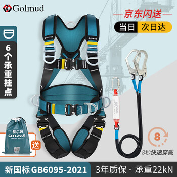 Gorm five-point full-body safety belt national standard high-altitude work site construction electrician anti-fall safety rope set gd3699 double hook buffer bag 1.8 meters