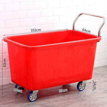 Yusenyi cargo cart with wheels plastic box turnover box handling cart workshop plastic simple warehouse storage basket cart red with holes