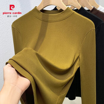 Pierre cardin korean style thin top t-shirt solid color stand collar inner slimming bottoming shirt autumn and winter thin warm mother's wear yellow m recommended 85-100