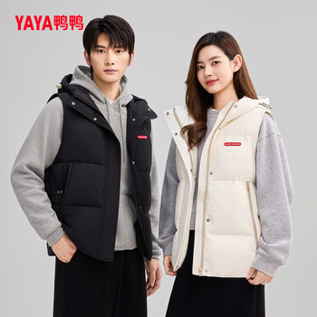 Yaya 2025 new style down vest for men and women, hooded, versatile, casual, simple, trendy, warm vest, black m