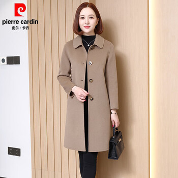 Pierre cardin double-sided cashmere coat women's mid-length 2025 new black coffee temperament high luxury cashmere square collar woolen coat qiu mu 24818 s 90-105 jin