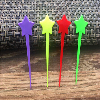 Kahuile colorful independent star fruit needle disposable fruit fork plastic pick fashionable creative nail fork star-shaped milk cap stick color simple pack 600 count/pack