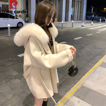Pierre cardin white double-sided cape coat for women 2025 new autumn and winter small thick short woolen coat white l 115 catties-130 catties