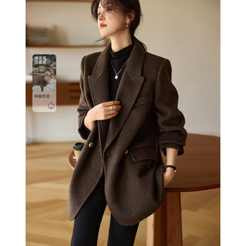 Mohan yimei lapel collar mid-length loose double-sided wool coat 25 autumn and winter new light casual warm coat
