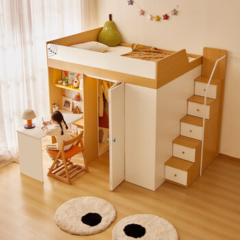 Colorfree little blue star children's bed walk-in upper bed and lower table cloakroom wardrobe bed all-in-one multifunctional upper and lower bed high and low bed 1.2 front ladder cabinet (regular model without desk) 1.2 meters * 2 meters