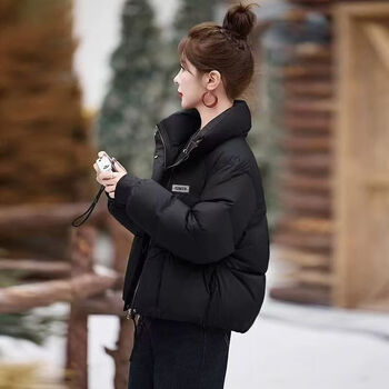 Yalu 2025 new winter down jacket women's short fashion small stand collar loose thick jacket angora red black l 120-134 jin