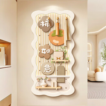 Cream style entrance door hole board storage rack hook style wall display rack wall hanging hanger integrated hanging picture shishi ruyi crystal picture 40*80 with solid wood hook + storage partition