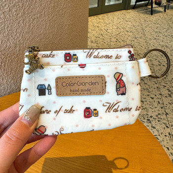 Youguan cartoon cute waterproof coin wallet key chain mini card holder portable functional key bag compact white letter girls one card slot coin purse