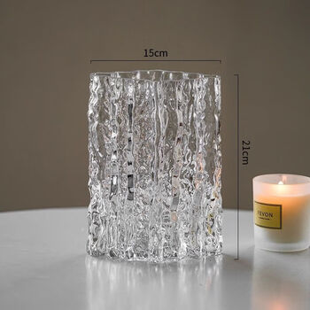 Iosn high-end vase ins style high-looking open large-diameter glacier flower vase transparent internet celebrity desktop decoration glacier vase transparent model (height 21cm wide 15cm
