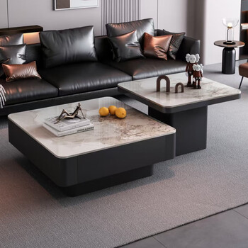Qiyinge italian style light luxury minimalist square slate coffee table combination modern simple small apartment living room home high-end coffee table