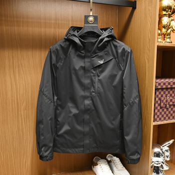 Barbouria light luxury trendy brand business fashion soft shell jacket men's simple sports handsome men's top hooded jacket black l (95-120 catties)