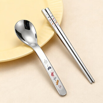 Pianshe 316 stainless steel chopsticks, spoons and forks set cute portable children's tableware storage box for primary school students to eat, kitten, chopsticks and spoon 2-piece set + box