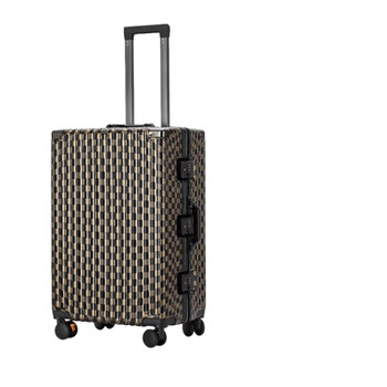 New large-capacity suitcase suitcase aluminum frame boarding code box that can be boarded on the plane brown classic checkerboard slider code box 26 inches family multi-person travel