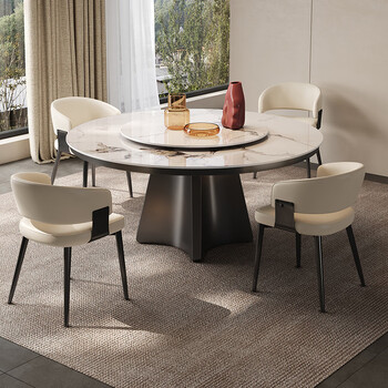 Rongting slate dining table and chair combination light luxury high-end home large round table simple with turntable size apartment dining table 1.3 meters 1 table 6 chairs free turntable