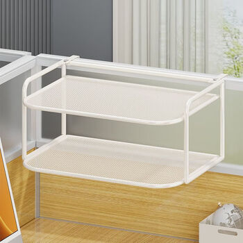 Hanging multi-layer storage box desk phone rack office workstation desktop data storage rack screen adjustable model - white second floor