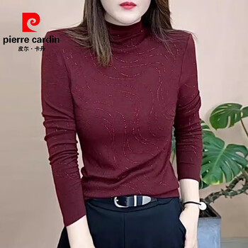 Pierre cardin half turtle collar german velvet bottoming shirt women's autumn and winter fashionable western wave pattern hot diamond mother's top temperament small shirt trendy dark red 4xl 150 to 165 jin