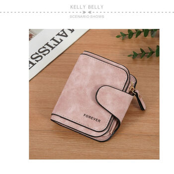 Youguan simple women's wallet multi-card slots retro buckle nubuck leather coin purse portable youth casual short vertical style pink