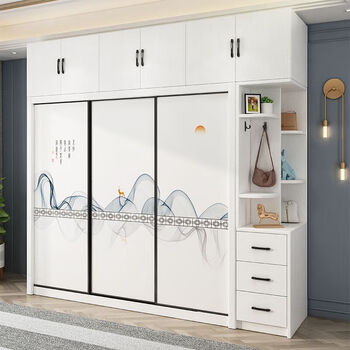 Guansi solid wood wardrobe bedroom household sliding door wardrobe simple modern economic simple assembly sliding door large wardrobe single wardrobe 1.2 meters wardrobe