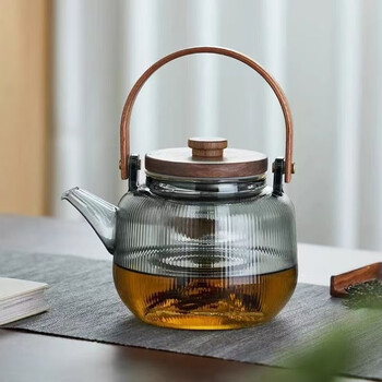 Mgxek germany glass kettle tea kettle health kettle tea household stove high temperature resistant electric ceramic stove kettle vertical stripes smoke gray 900ml