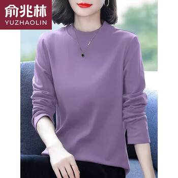 Yu zhaolin autumn and winter half turtle collar german velvet bottoming shirt women's 2025 mom long sleeve t-shirt large size solid color top purple l (recommended 95-115 catties)