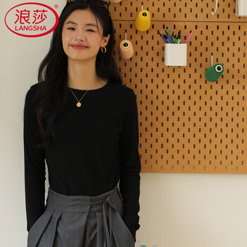 Langsha autumn bottoming shirt for women, round neck slim fit 2025 new long-sleeved t-shirt, can be worn outside and inside, autumn clothes simple top for women