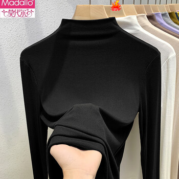 Modal black modal half turtleneck bottoming shirt for women with slim fit long-sleeved t-shirt spring and autumn 2026 new style black half turtleneck s recommended 80-100 pounds