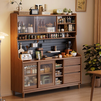 Hut muyu solid wood sideboard against the wall, one-piece multi-functional large-capacity storage cabinet, antique style living room wine cabinet, storage cabinet, imported solid wood, walnut color, free delivery, 1.2m sideboard