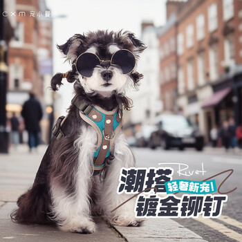 Pet xiaoman super cool cat and dog harness traction rope set small and medium-sized dog walking cat and dog rope rivets light luxury lake forest green l