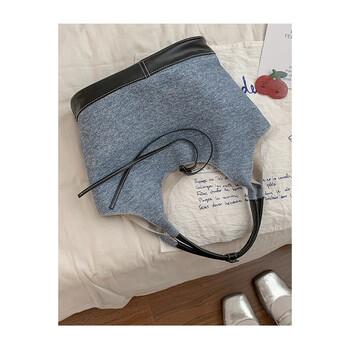 Korean niche stitching tote bag for women new commuter shoulder underarm bag blue