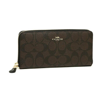 Coach accordion zip classic double c printed logo zipper long coated canvas clutch wallet women's basics (bag + dust bag)