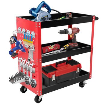 Dollate 3-tier rolling tool cart (red and black) tool cart on wheels utility cart