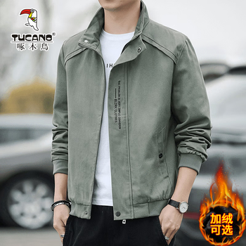 Woodpecker jacket men's jacket spring and autumn new business casual style workwear jacket no-iron anti-wrinkle stand-up collar top 2110 army green xl (115-133 catties recommended)
