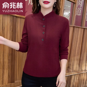 Yu zhaolin autumn and winter german velvet bottoming shirt for women middle-aged mother long-sleeved t-shirt large size warm and cold-proof inner stand-up collar top burgundy 5xl (recommended 180-200 pounds)