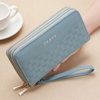 Scarecrow (mexican) long double zipper mobile phone bag women's new fashion wallet large capacity clutch coin purse blue