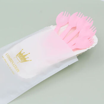 Sailoto birthday fork plate candle paper plate colorful fork and spoon set combination four-in-one fork and plate tableware 10 pink forks 10 long plates 100 sets