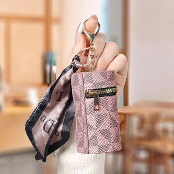 Sichun portable presbyopic leather lipstick storage bag exquisite portable keychain large capacity coin purse couple bag pendant pink