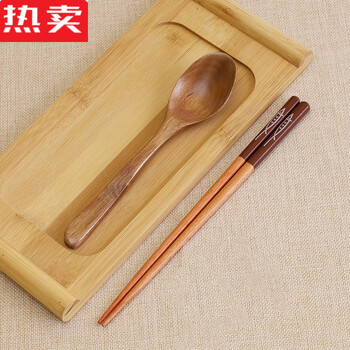 Mzxm japan imported quality natural beech wood chopsticks and spoons set for students, office workers, japanese style anti-slip two-piece set, portable saury chopsticks + spoon, retro red