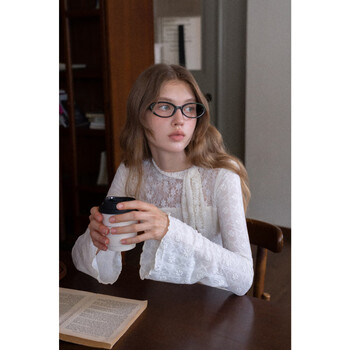 Eggka french strapped trumpet sleeve design lace shirt slimming long-sleeved bottoming top e25a2003bk apricot s