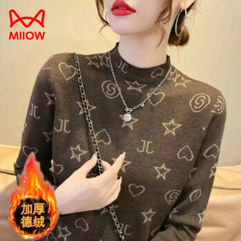 Catman (miiow) german velvet warm half turtleneck bottoming shirt for women, thickened autumn and winter style, versatile long-sleeved t-shirt for women, slimming top, half turtleneck, german velvet - xingxin, coffee color l, recommended 105-120 pounds