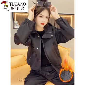 Woodpecker 2025 autumn and winter new women's short jacket padded thick jacket small style jacket women black velvet m recommended within 100 pounds