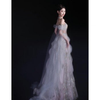 Lnga landgre heavy industry evening dress 2025 new bridal suspender light wedding dress high-end light luxury niche toast dress, noble style small tail l