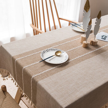 He jiagong tablecloth fabric cotton and linen elegant zen new chinese japanese style living room dining table coffee table rectangular cover tablecloth elegant light coffee 140*180cm (suitable for 140 long dining table)
